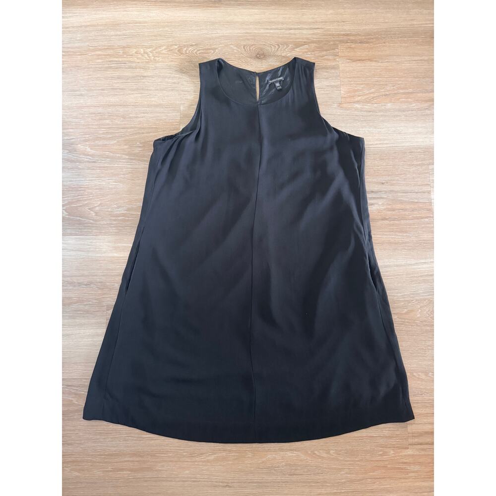 Eileen Fisher | Black Sleeveless Midi Dress XL Scoop Neck Shift Minimalist - Picture 7 of 8